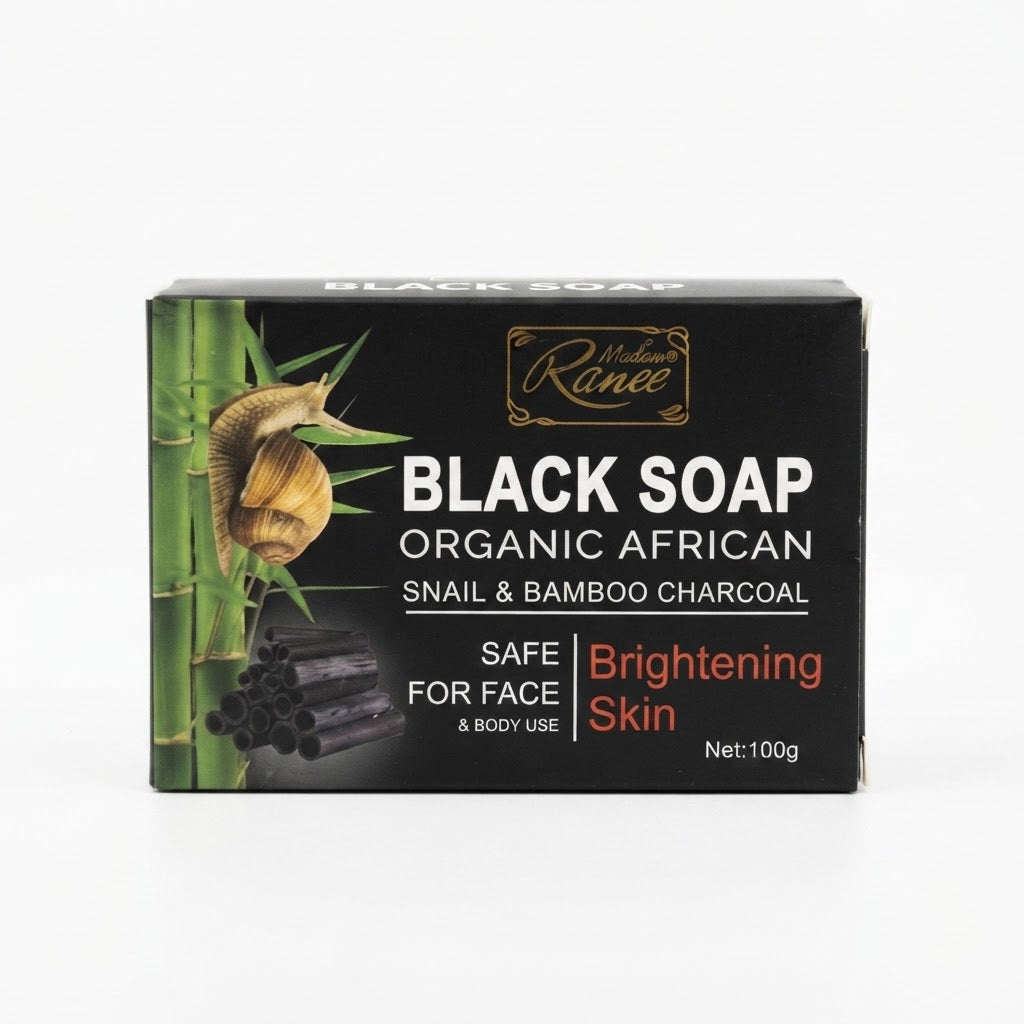 Charm Lady African Black Soap with Snail Extract & Bamboo Charcoal – Brightening Face & Body Cleanser, 100g