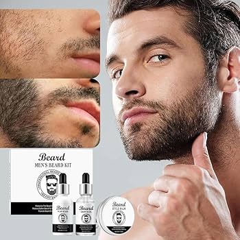 Beard Grooming Kit, 3-Piece Set with Shampoo, Growth Oil and Balm, 220g, Travel-Friendly
