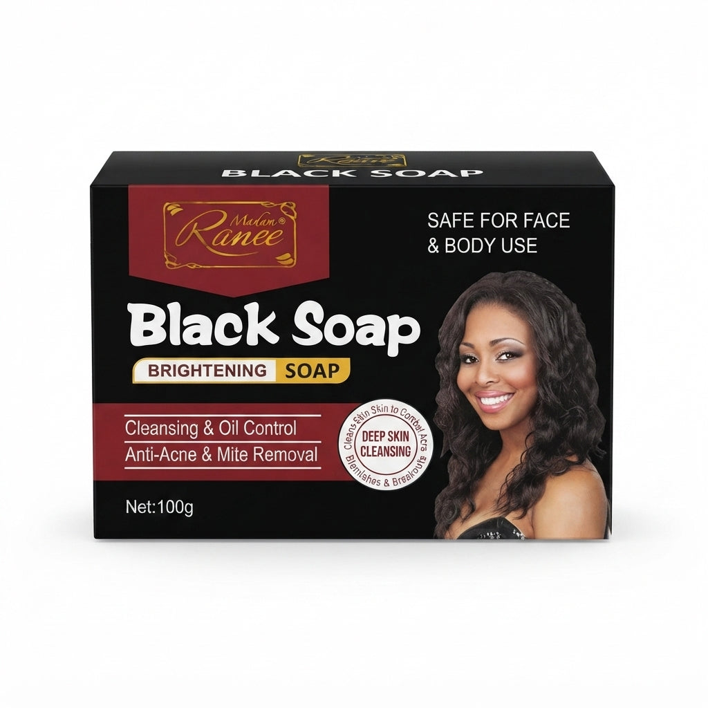 Madam Ranee Black Soap Brightening Face & Body Cleanser – Cleansing, Oil Control & Anti-Acne Care, 100g