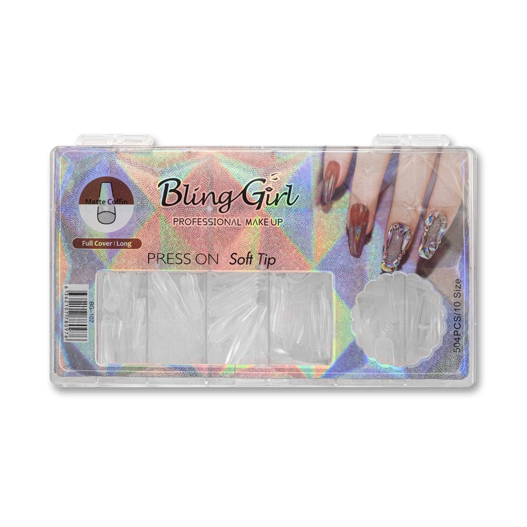 Bling Girl BG-107 Matte Coffin Half Cover Press On Soft Tips 504 pcs