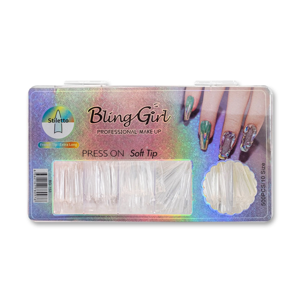 Bling Girl BG-153 Stiletto French Tip Press On Soft Tips 500 pcs