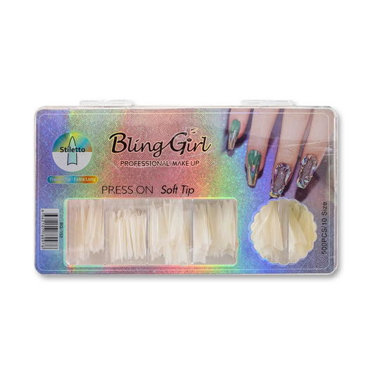 Bling Girl BG-153 Stiletto French Tip Press On Soft Tips 500 pcs