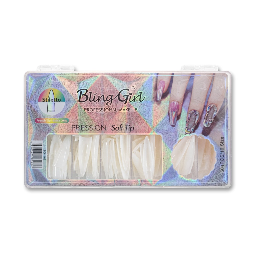 Bling Girl BG-162 Stiletto French Tip Press On Soft Tips 504 pcs