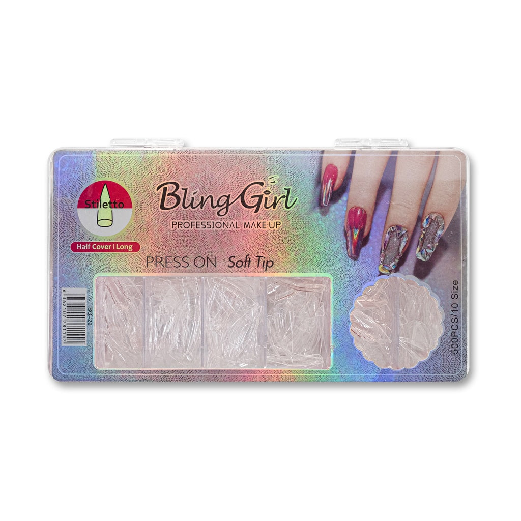 Bling Girl BG-29 Stiletto Half Cover Press On Soft Tips 500 pcs