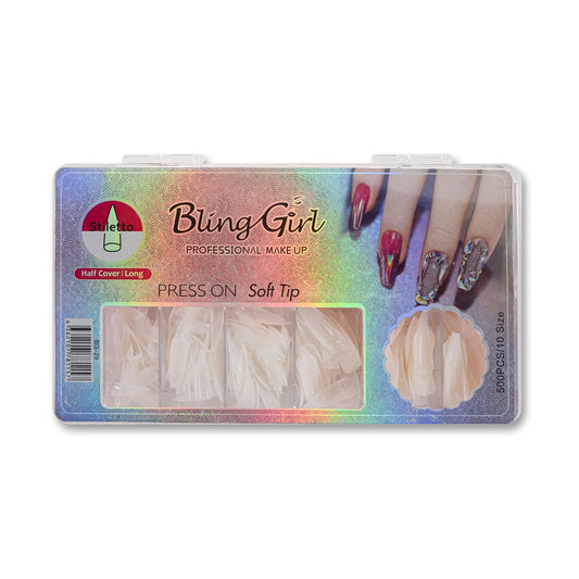 Bling Girl BG-29 Stiletto Half Cover Press On Soft Tips 500 pcs