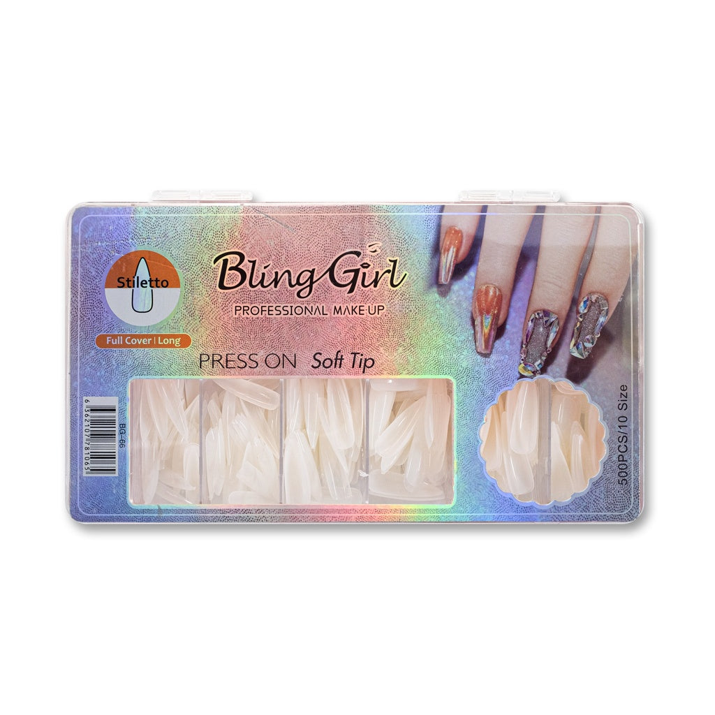 Bling Girl BG-66 Stiletto Full Cover Press On Soft Tips 500 pcs