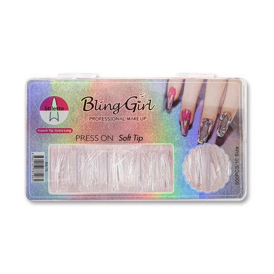 Bling Girl BG-75 Stiletto French Tip Press On Soft Tips 500 pcs