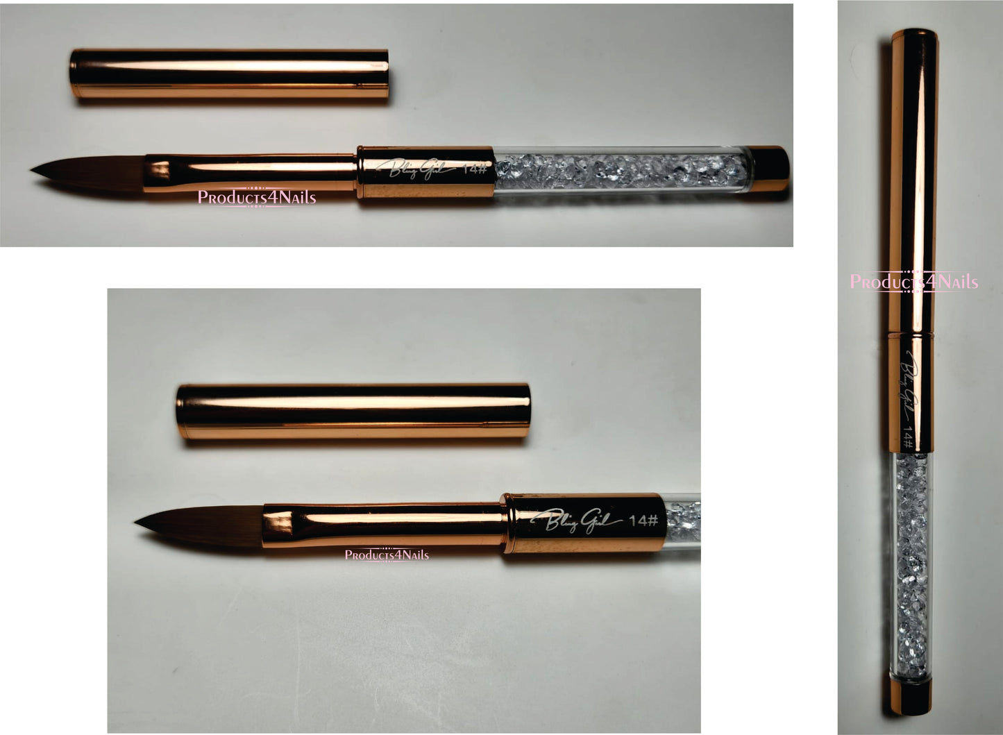 Bling Girl Manicure Acrylic Nail Brush No 14 Rose Gold