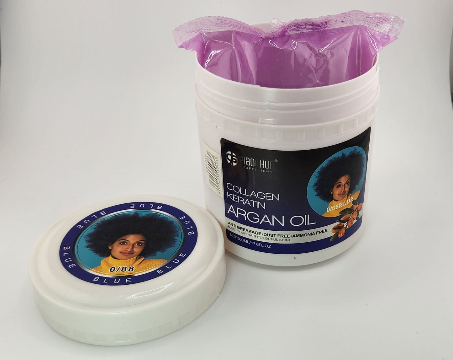 OIAOI HUN Collagen Keratin Argan Oil Anti-Breakage Treatment 500ml - Blue 0/88 (Dust-Free, Ammonia-Free)