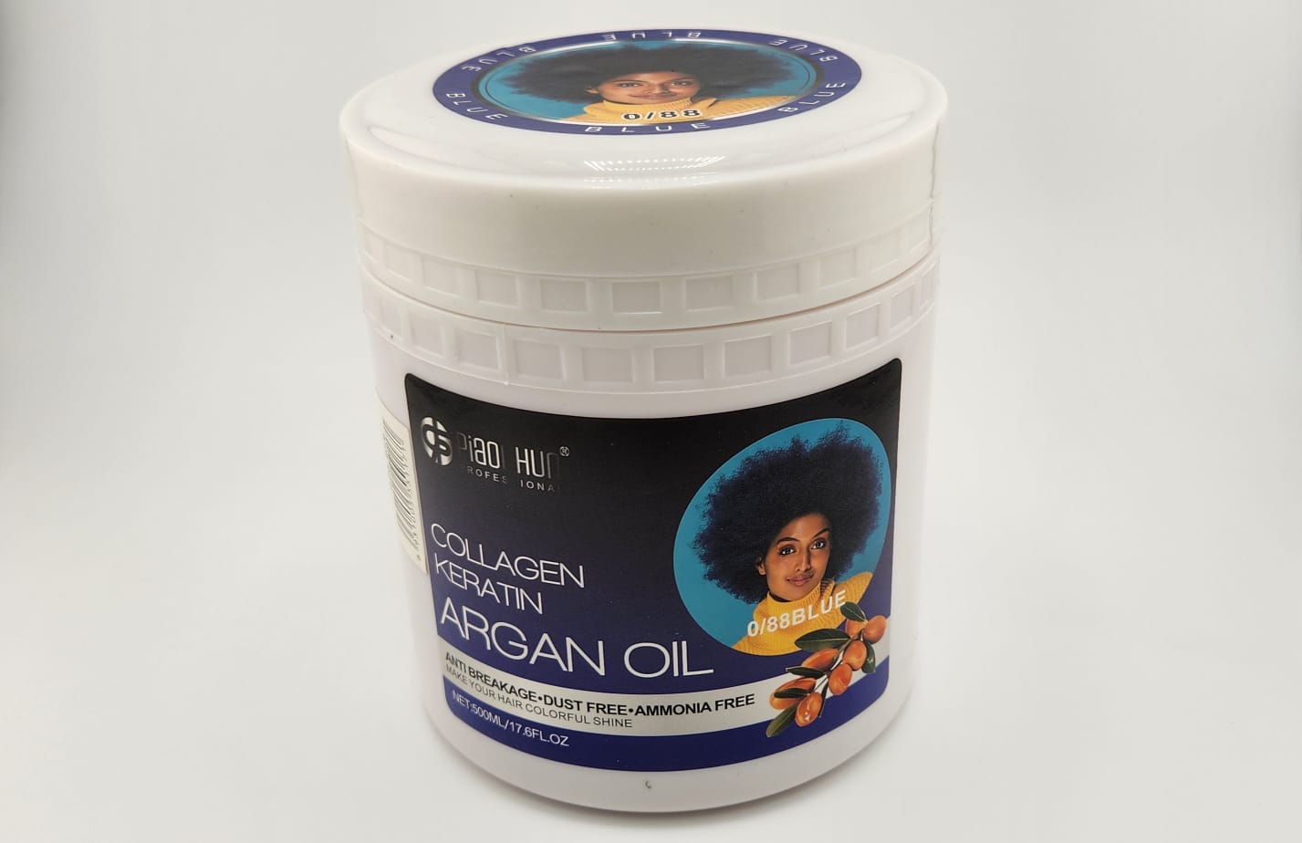 OIAOI HUN Collagen Keratin Argan Oil Anti-Breakage Treatment 500ml - Blue 0/88 (Dust-Free, Ammonia-Free)