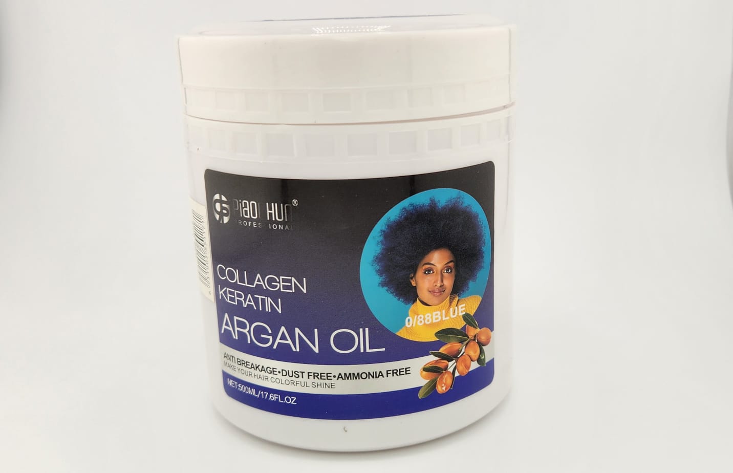 OIAOI HUN Collagen Keratin Argan Oil Anti-Breakage Treatment 500ml - Blue 0/88 (Dust-Free, Ammonia-Free)