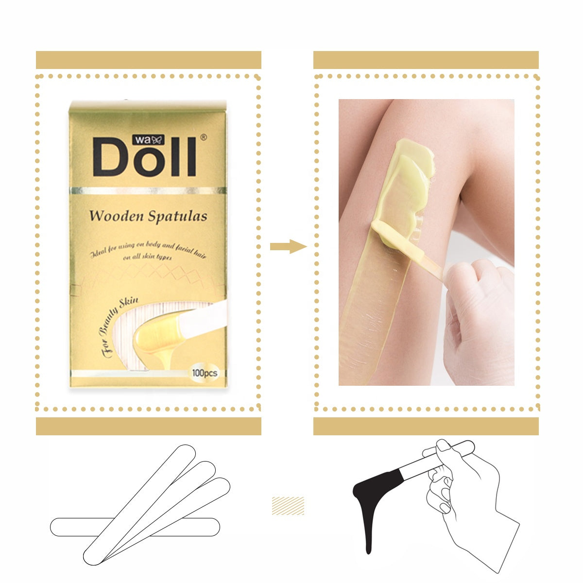 Doll Wax 100pcs High-Quality Birch Wood Made Stick Wooden Waxing Spatula for Depilatory Wax