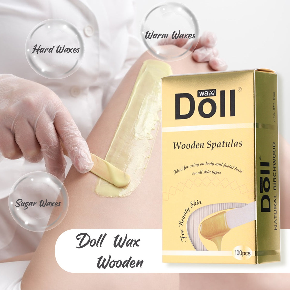 Doll Wax 100pcs High-Quality Birch Wood Made Stick Wooden Waxing Spatula for Depilatory Wax
