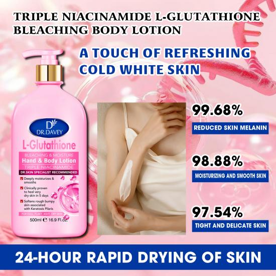 DR.DAVEY L-Glutathione + Triple Niacinamide Hand Body Lotion – Brightening Moisture, 500ml