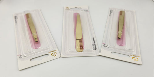 Eyebrow Tweezer Pointed Slant with Comb - Miss Smoo - GOLD