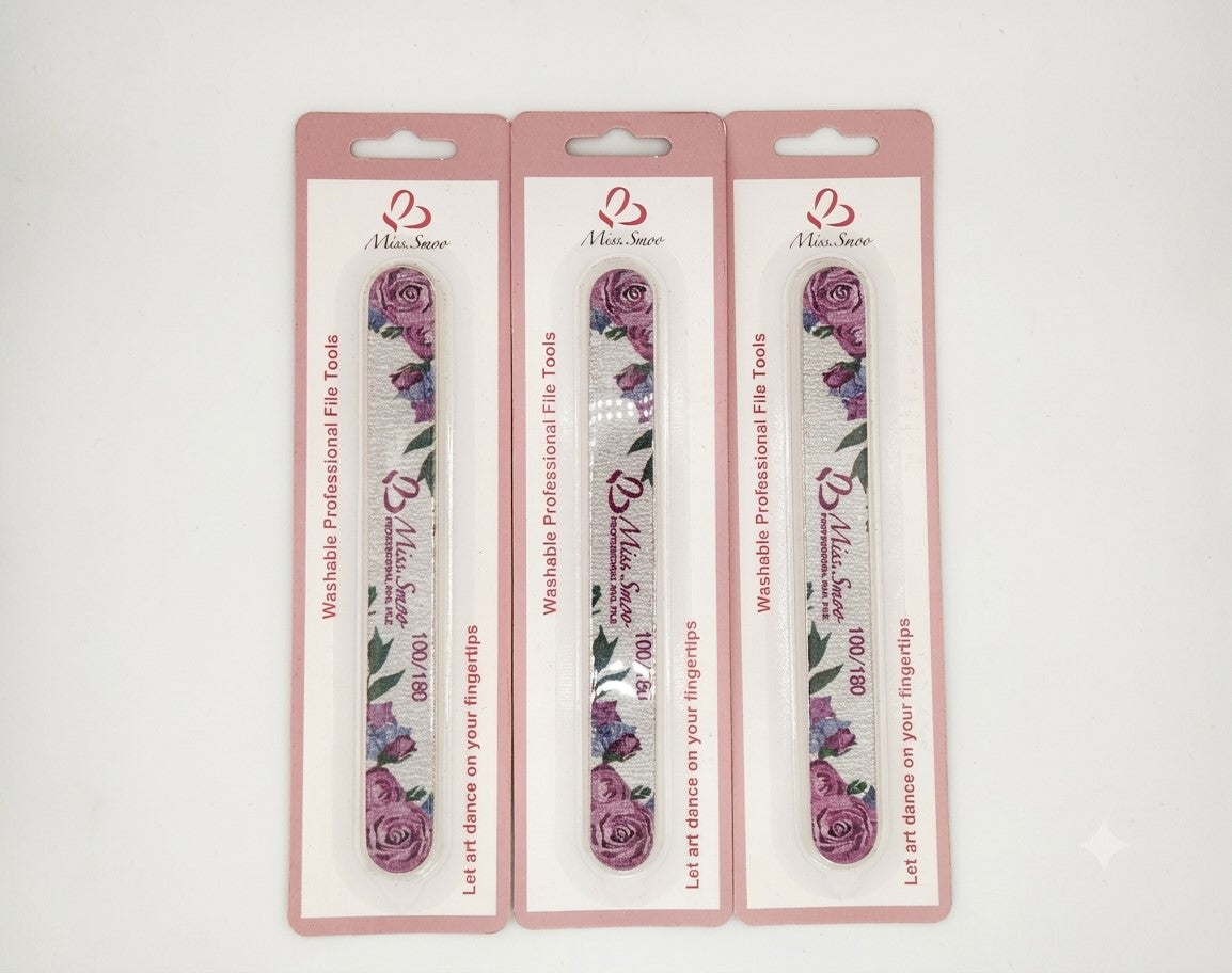 Wooden Straight Nail File 100/180  Miss Smoo - WASHABLE (2x Pcs) - Professional File Tools