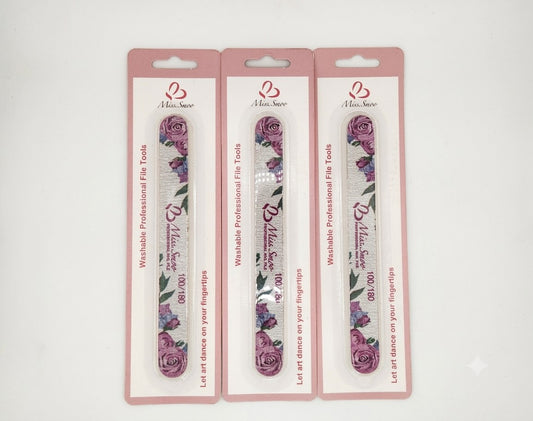 Wooden Straight Nail File 100/180  Miss Smoo - WASHABLE (2x Pcs) - Professional File Tools