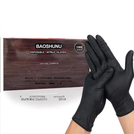 Baoshunli Disposable Nitrile Gloves, Latex-Free, Powder-Free - BLACK (QUALITY PRODUCT)