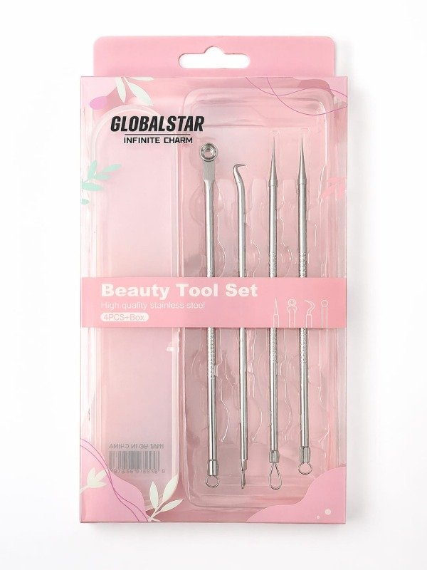 Globalstar Beauty Tool Set 4pcs+Box / Comedone Extractor Set