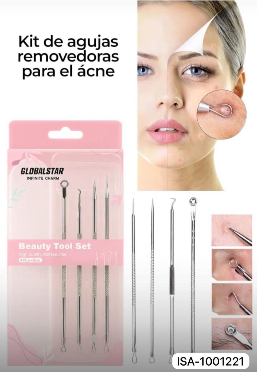 Globalstar Beauty Tool Set 4pcs+Box / Comedone Extractor Set