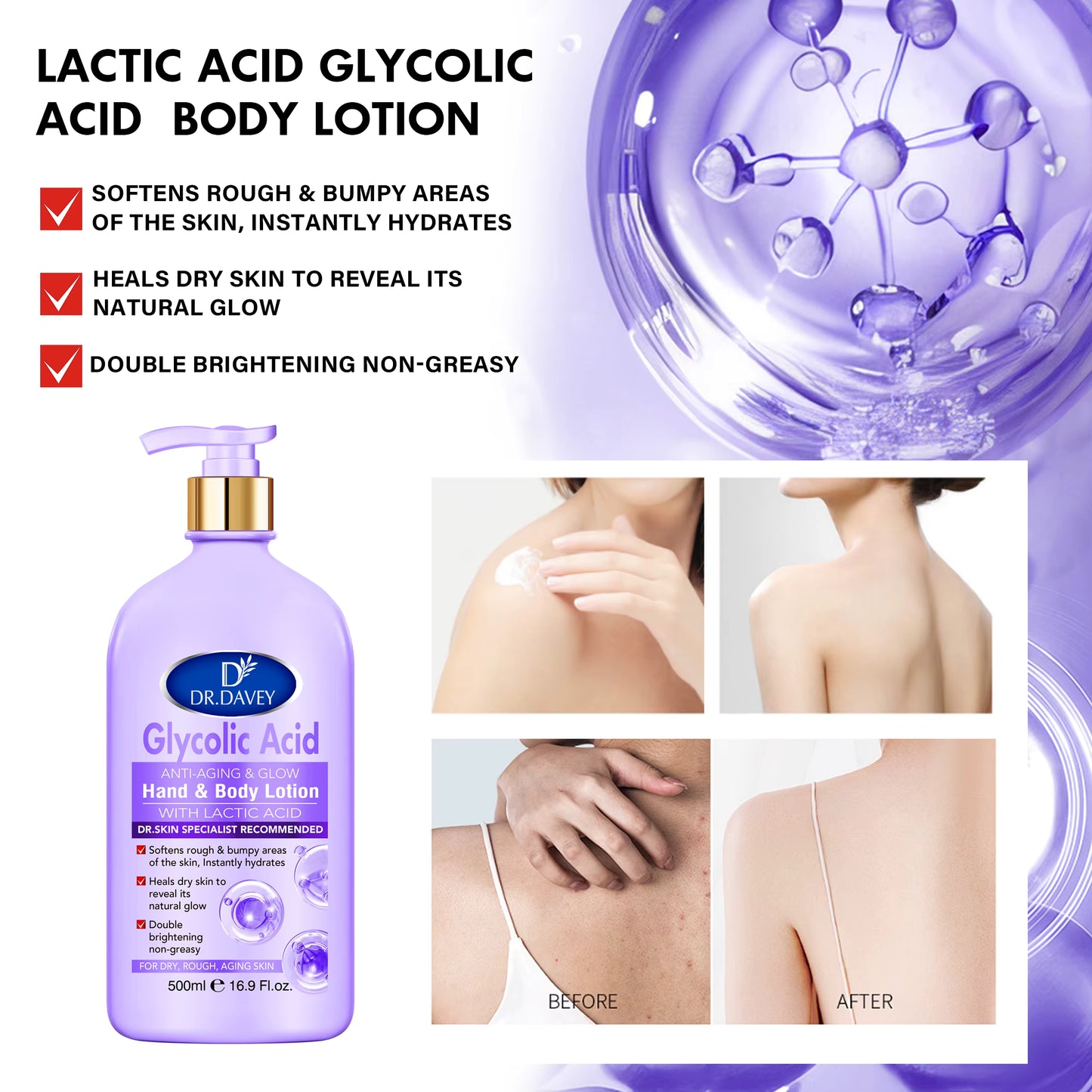 Dr. Davey Glycolic Acid Anti-Aging & Glow Hand & Body Lotion - 500ml