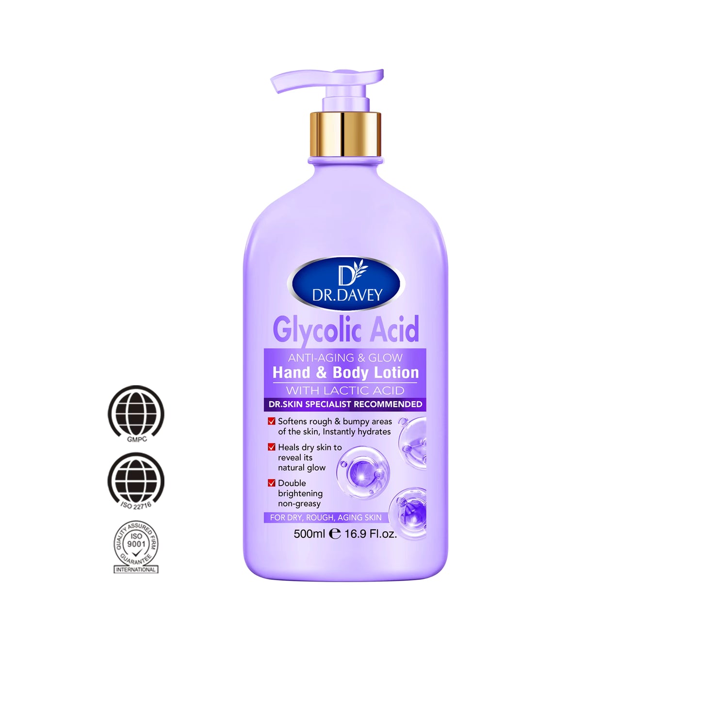 Dr. Davey Glycolic Acid Anti-Aging & Glow Hand & Body Lotion - 500ml