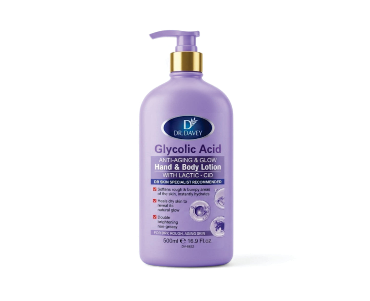 Dr. Davey Glycolic Acid Anti-Aging & Glow Hand & Body Lotion - 500ml