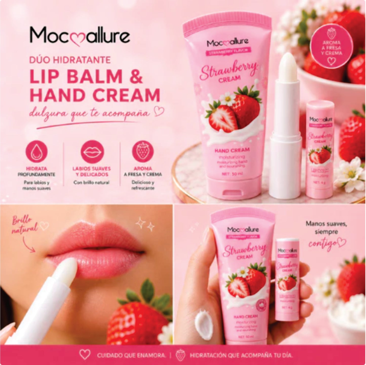 Mocoallure Duo Set: Lip Balm and Strawberry Hand Cream | Shine and Hydration