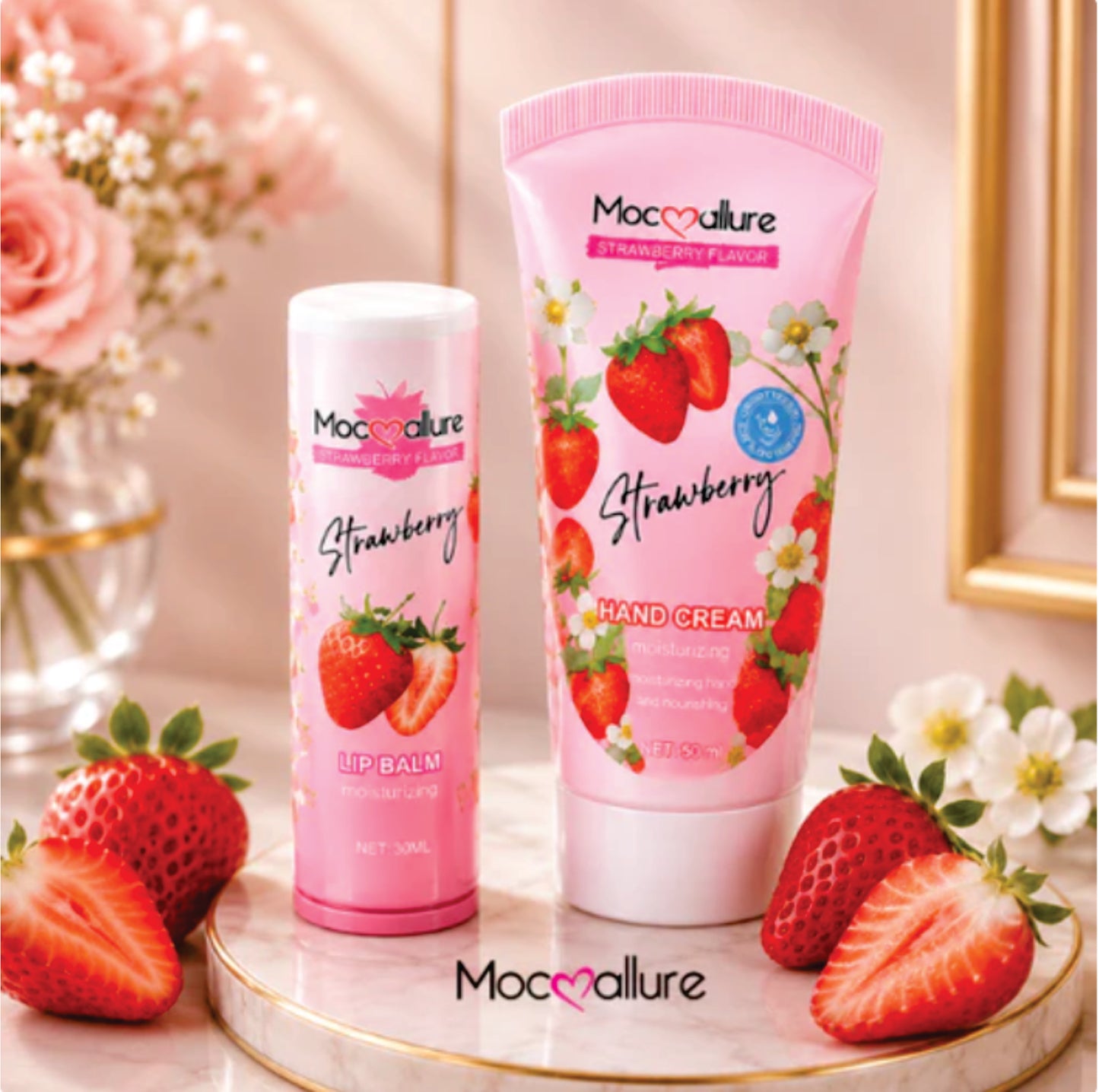 Mocoallure Duo Set: Lip Balm and Strawberry Hand Cream | Shine and Hydration