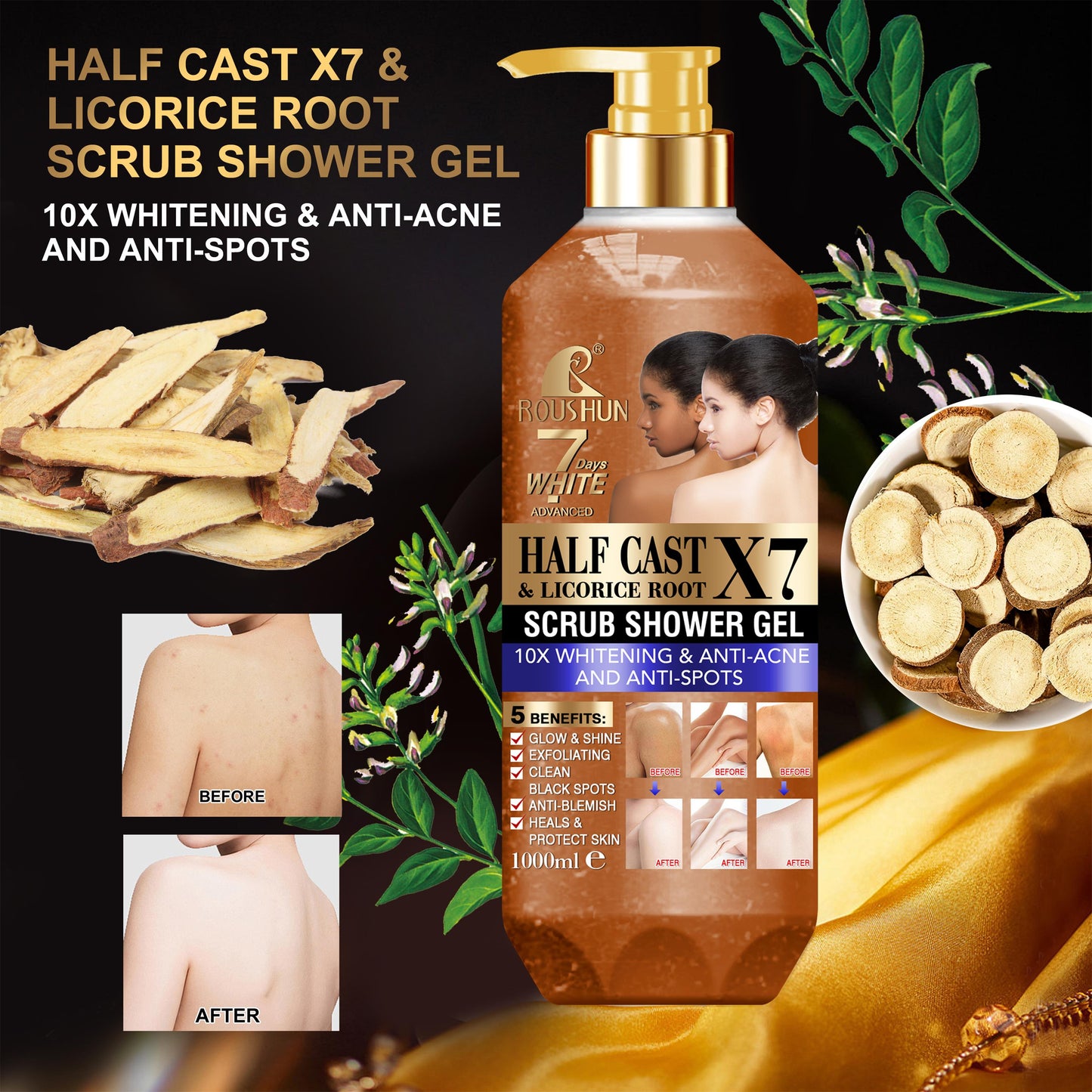 Roushun Scrub Shower Gel Half Cast X7 1000ml - RS-30783