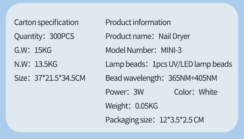 Mini UV LED Nail Lamp - BLUEQUE Mini3B - High Handheld Dryer for Gel Portable Battery Operated Curing Light for Home Salon