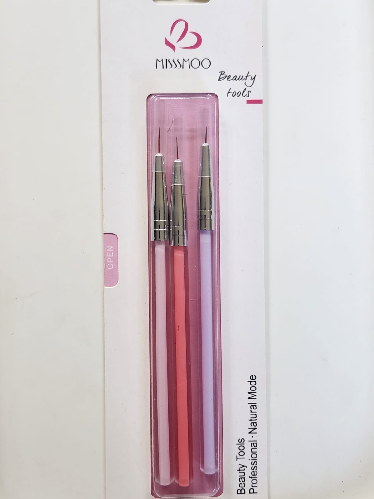 Miss Smoo 3pcs Striping Nail Art Liner Head Brush - Pink, Purple, and Nude