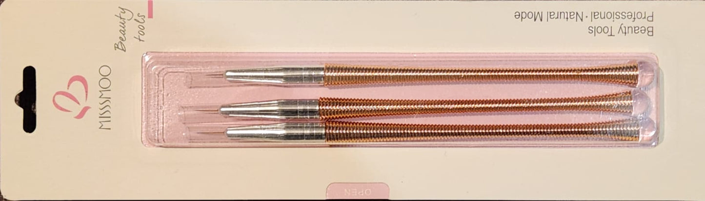 Miss Smoo 3pcs Striping Nail Art Liner Head Brush - ROSE GOLD