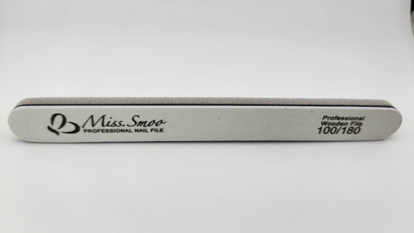 Miss Smoo Nail File 100/180 Straight Wooden and Sponge (In a Bag)