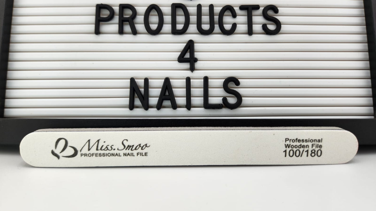 Miss Smoo Nail File 100/180 Straight Wooden and Sponge (In a Bag)