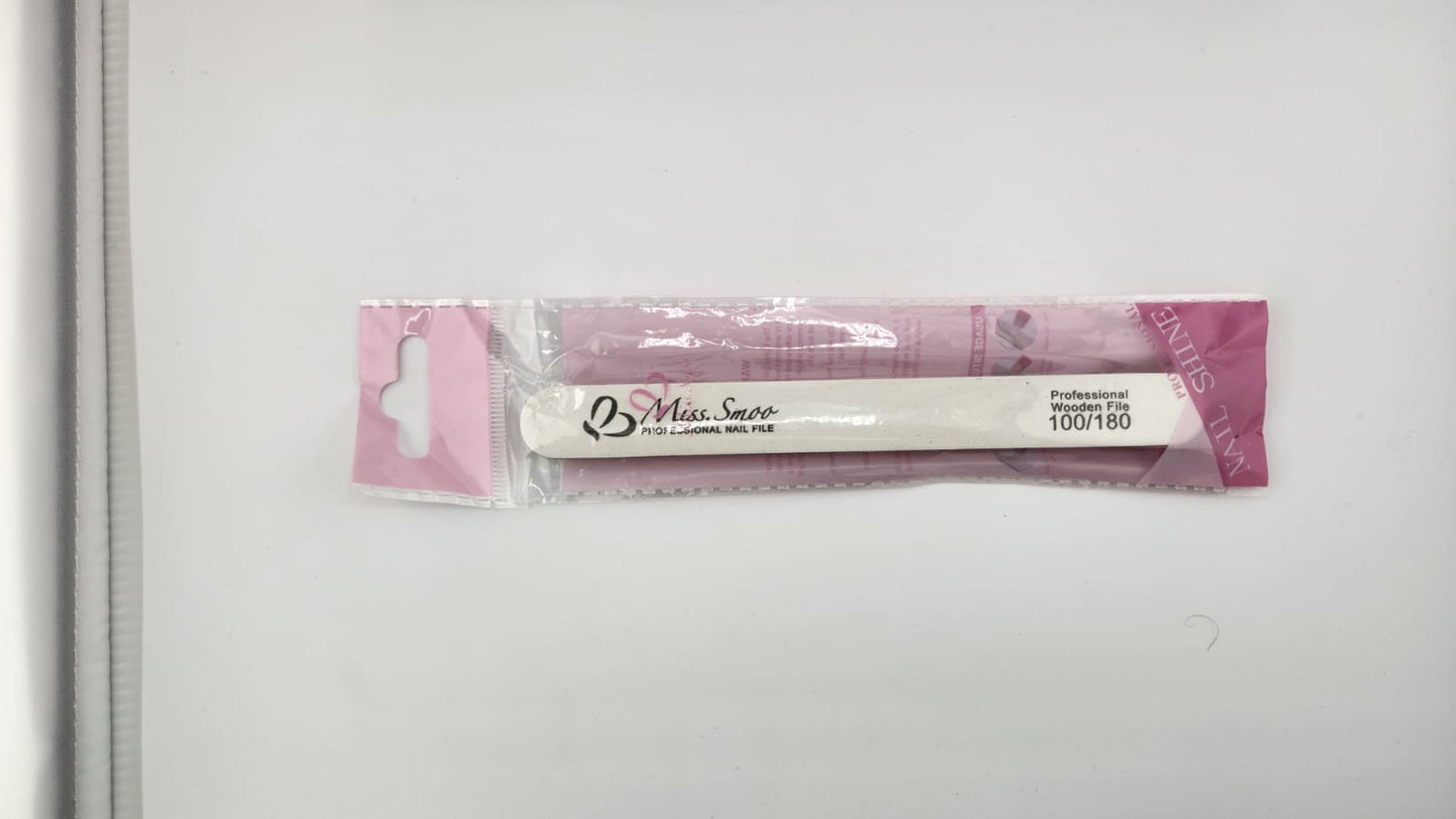 Miss Smoo Nail File 100/180 Straight Wooden and Sponge (In a Bag)