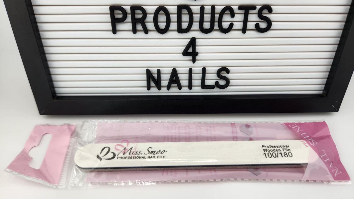 Miss Smoo Nail File 100/180 Straight Wooden and Sponge (In a Bag)