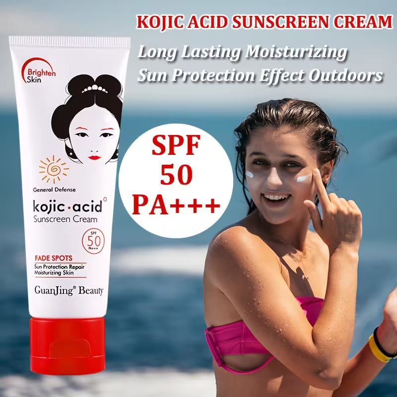 Kojic Acid Whitening UV Sunscreen Cream Sunblock Sun Protection Moisturizing Spf50 Pa+++ 80g