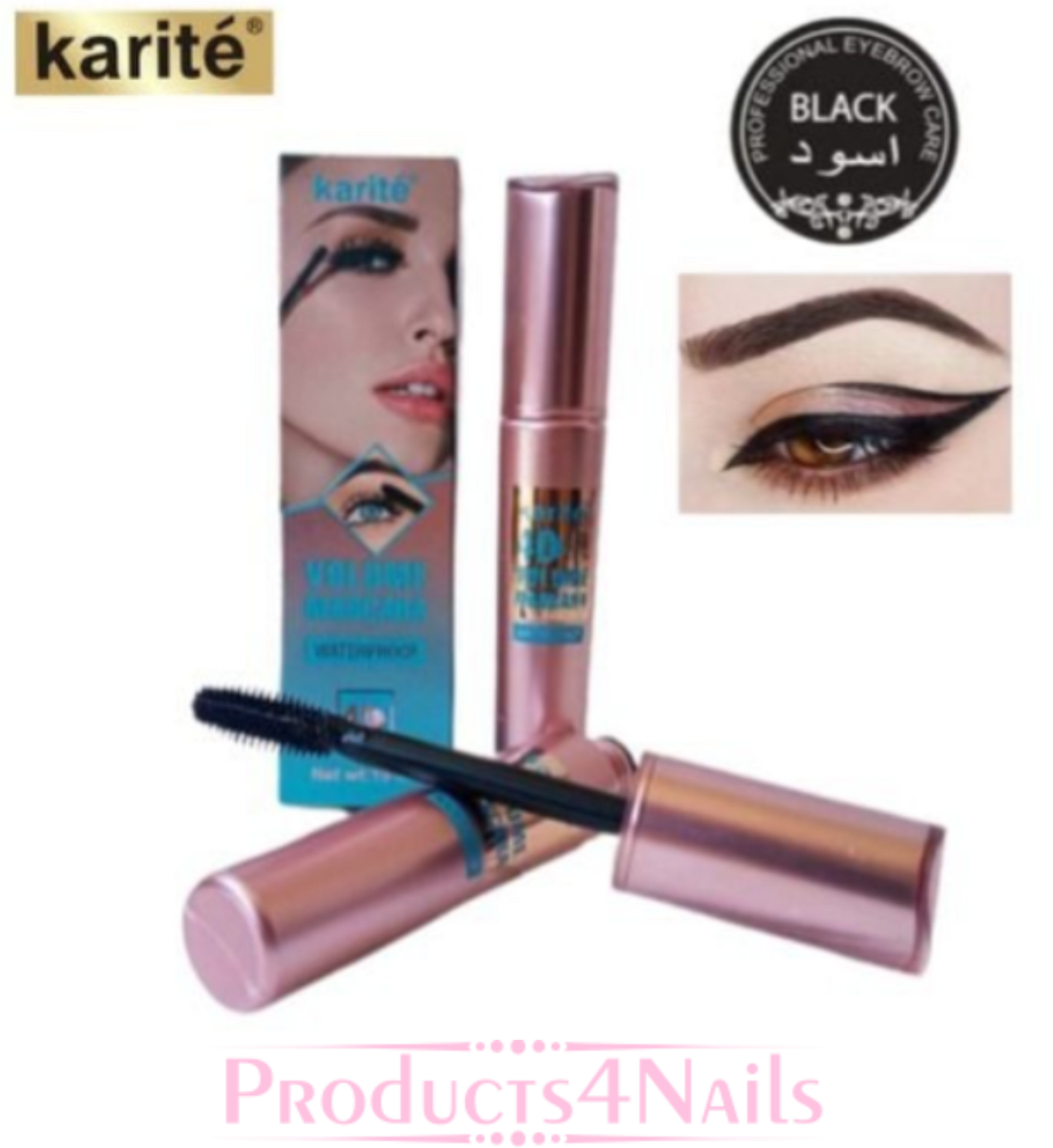 Karite 4D Volume Mascara Waterproof 24 Hour Long Lasting 15ml