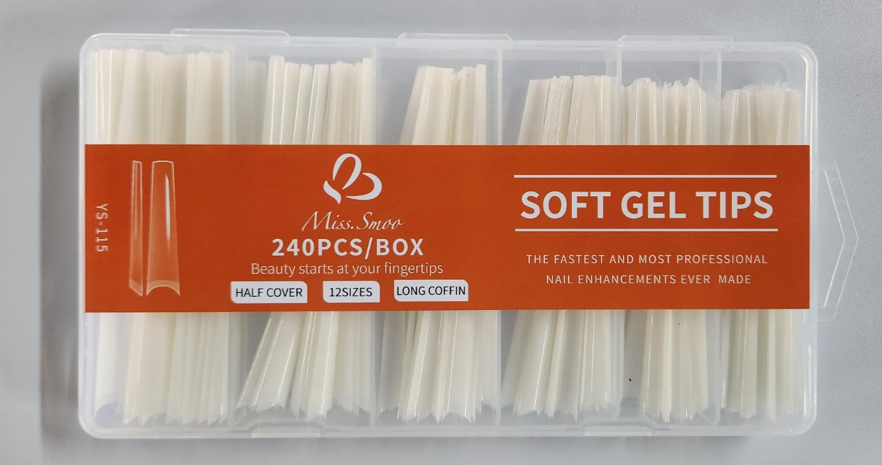 LONG COFFIN Nail Tips Standard Size 240pcs/12Sizes (Half Cover) Light and Flexible Stronger Adhesion