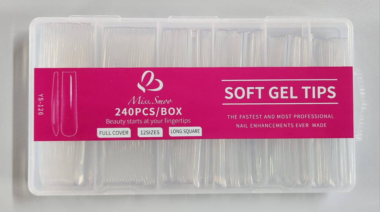 LONG SQUARE Nail Tips Standard Size 240pcs/12Sizes (FULL Cover) Light and Flexible Stronger Adhesion