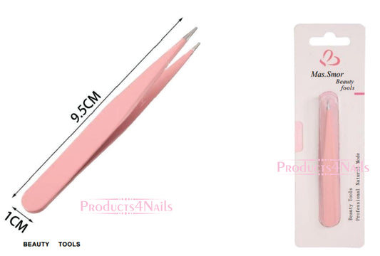 Long nose straight tweezer pointed stainless steel PINK