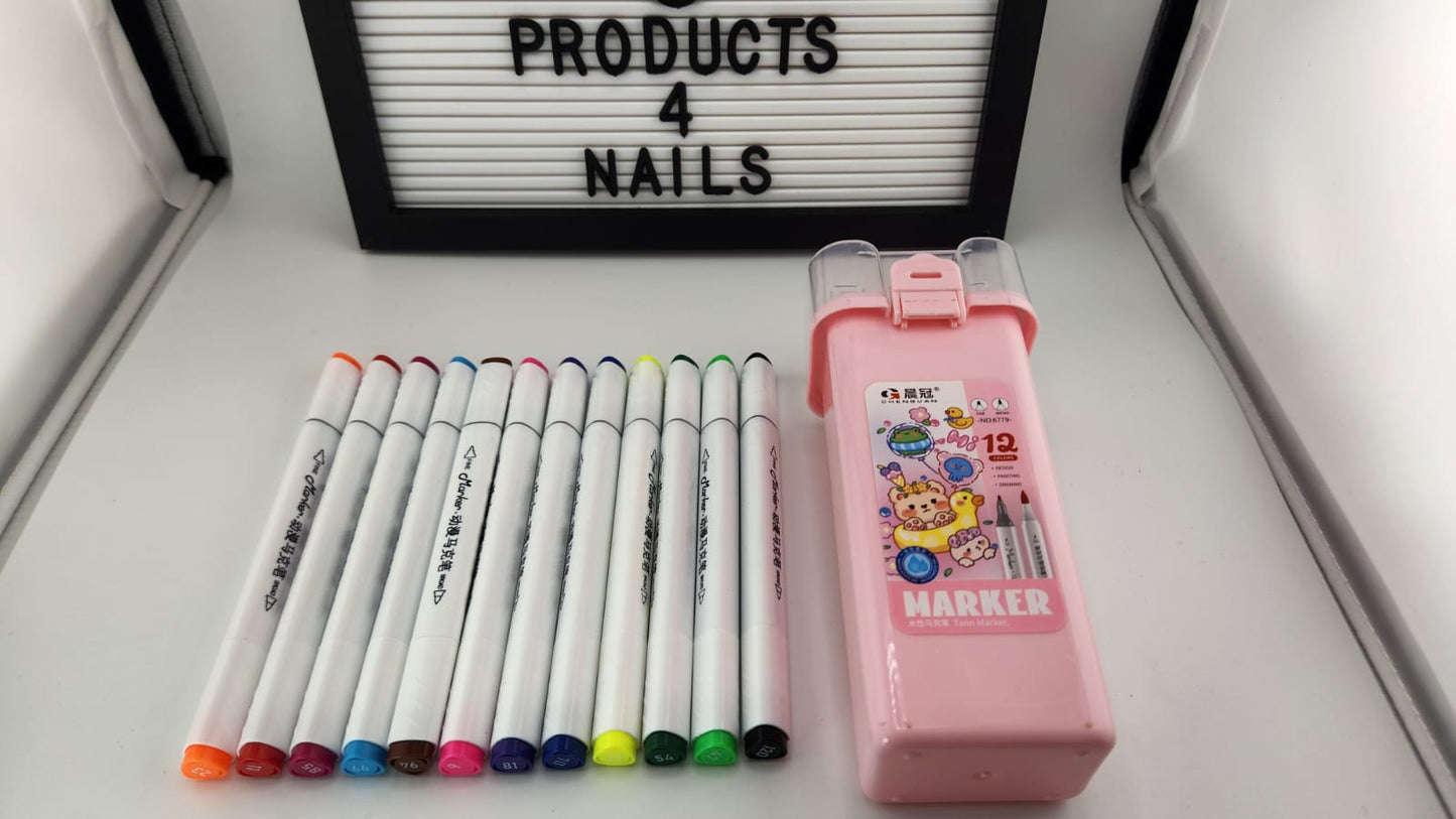 Maker Marker Pens Set – 12 Colors, Fine Tip Paint Pens for Rock Painting, Glass, Wood, and Fabric