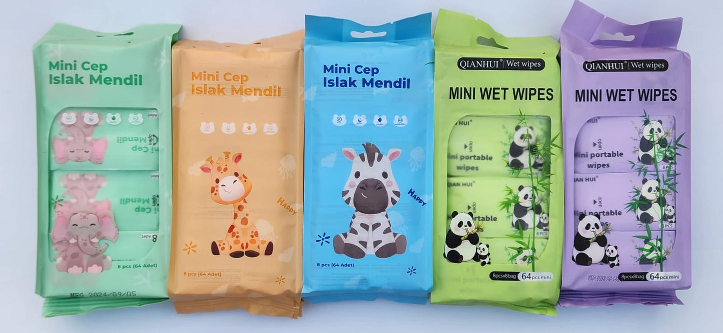 Mini Wet Wipes 8-Pack (64pcs mini) Qianhui OR Islak Mendil