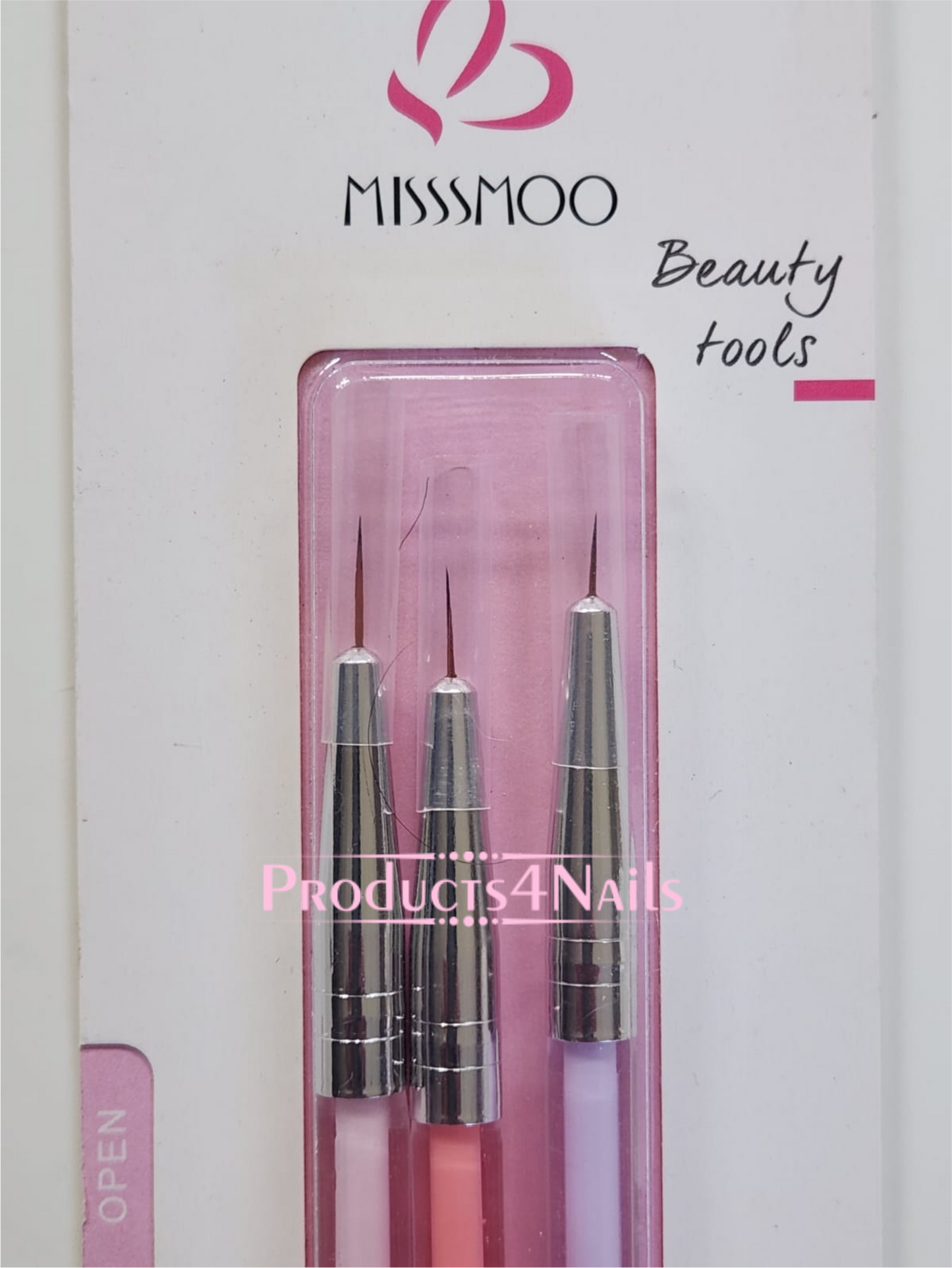 Miss Smoo 3pcs Striping Nail Art Liner Head Brush - Pink, Purple, and Nude