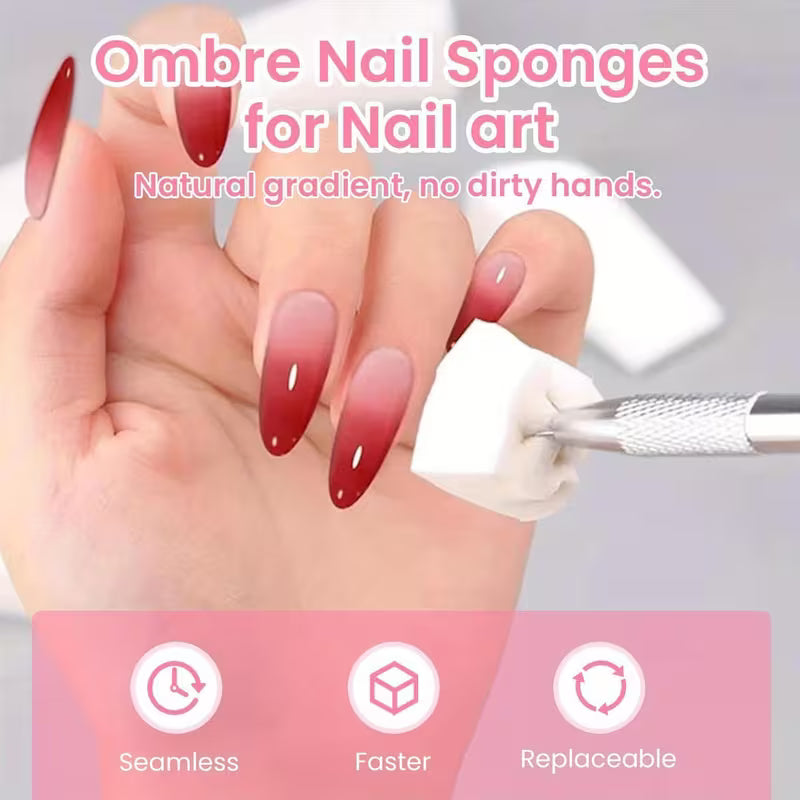 Nail Sponge Metal Grabber Mini Replaceable Nail Sponges Blocks for Ombre and No Wipe Painting Gel