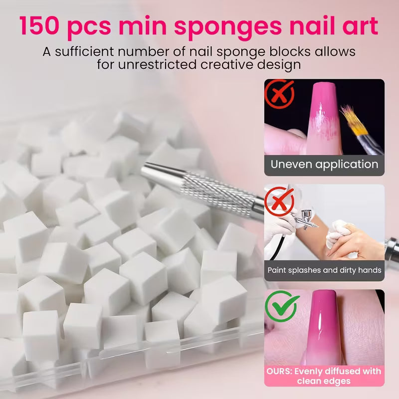 Nail Sponge Metal Grabber Mini Replaceable Nail Sponges Blocks for Ombre and No Wipe Painting Gel