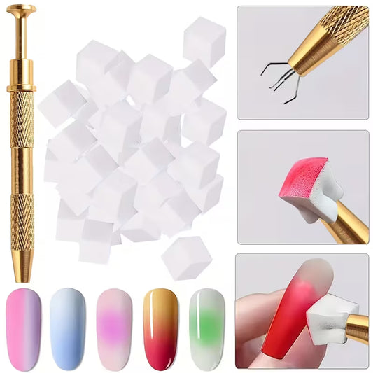 Nail Sponge Metal Grabber Mini Replaceable Nail Sponges Blocks for Ombre and No Wipe Painting Gel