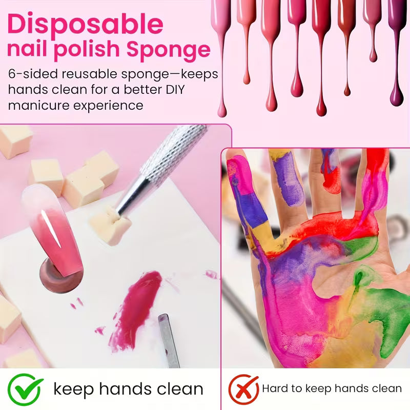Nail Sponge Metal Grabber Mini Replaceable Nail Sponges Blocks for Ombre and No Wipe Painting Gel