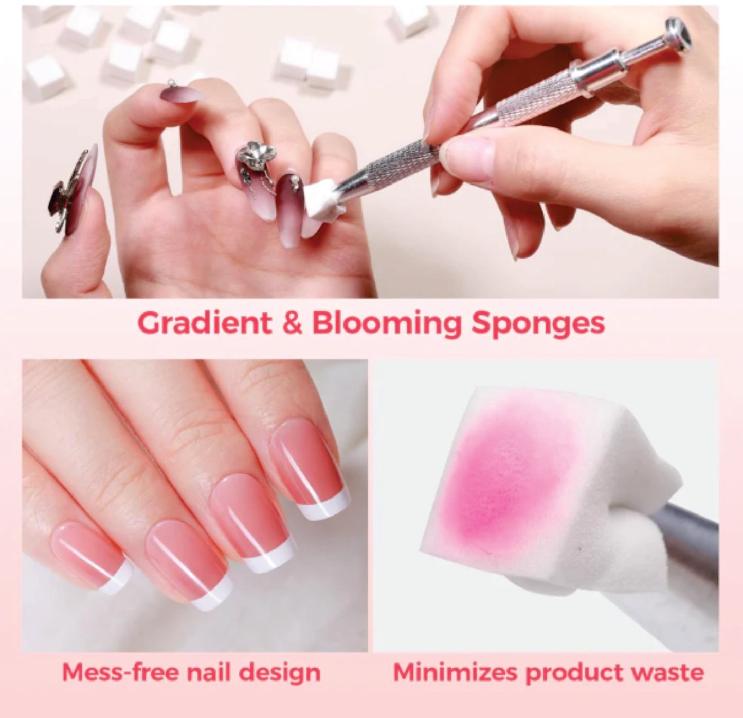 Nail Sponge Metal Grabber Mini Replaceable Nail Sponges Blocks for Ombre and No Wipe Painting Gel